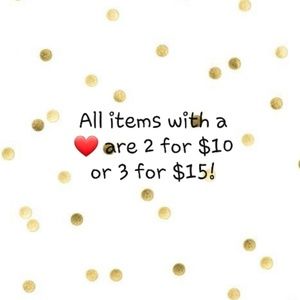 Any items with β€ are 2 for $10 or 3 for $15